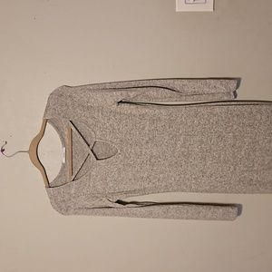 Sexy long sleeve grey dress criss cross chest detailing